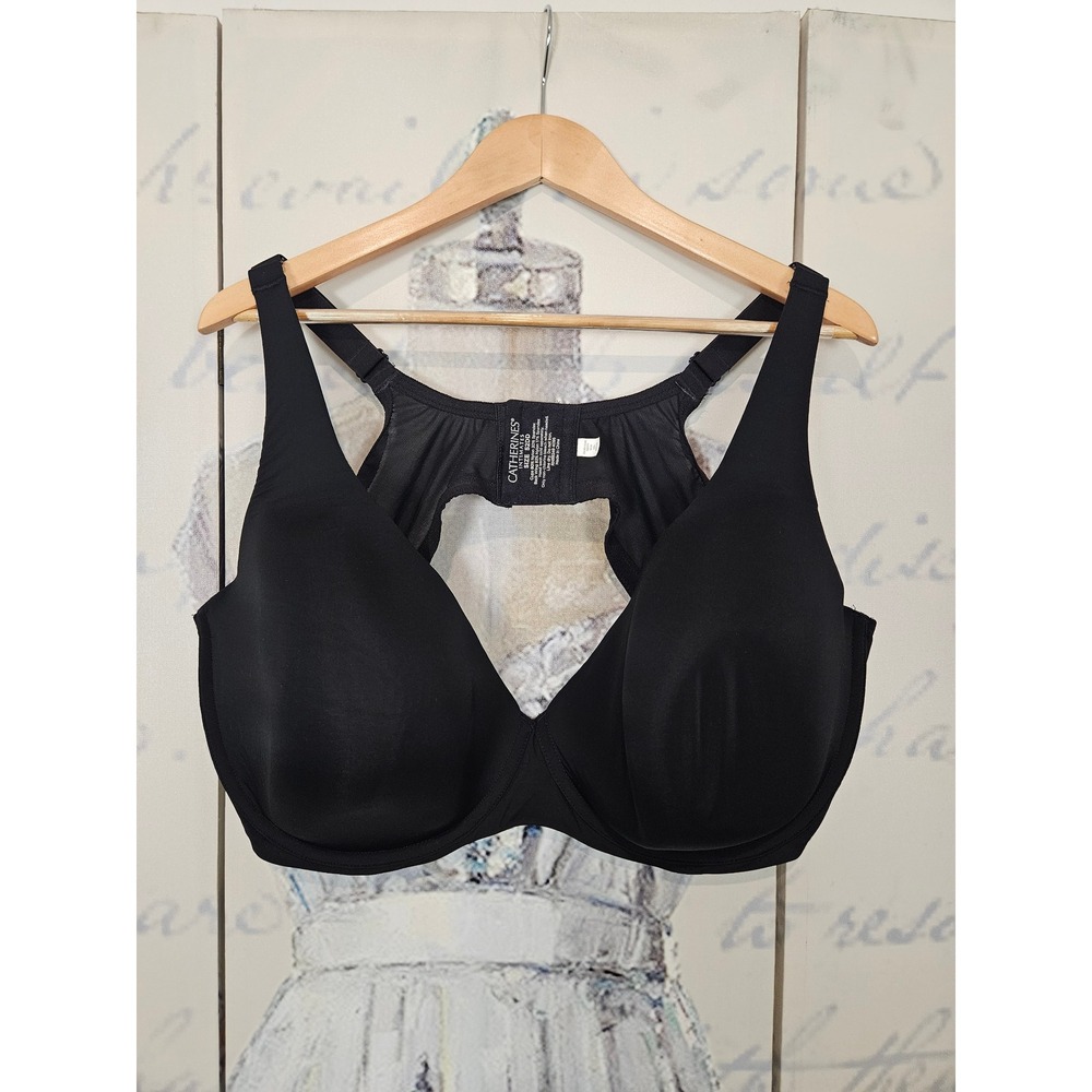 Catherines Intimates Black Full Coverage Underwire Bra 52DD Racerback Mesh
